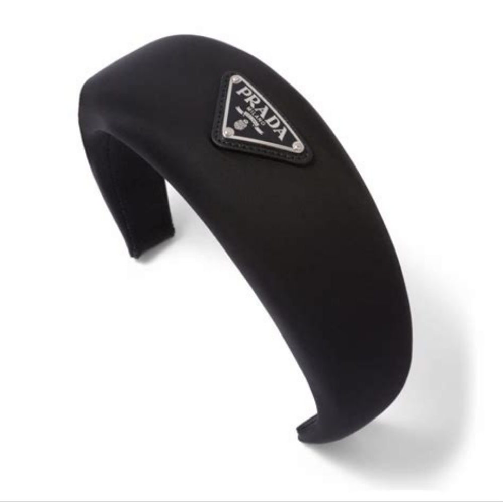 Prada Black Padded Headband with Triangle Logo - Picture 7 of 16